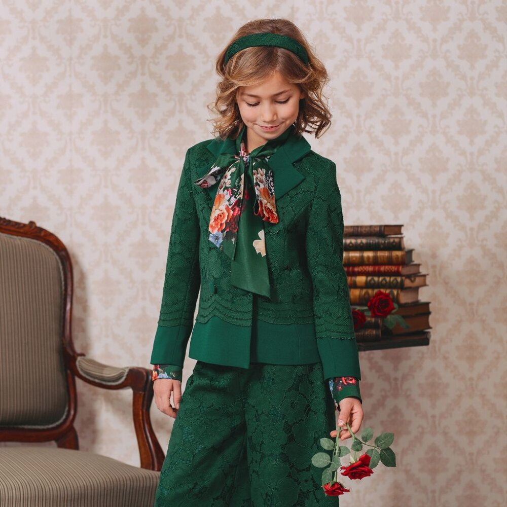 Love Made Love Girls Green Lace Jacket